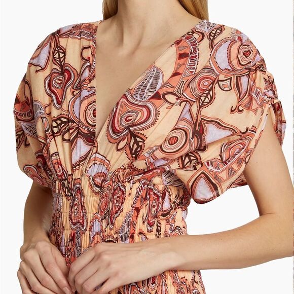 NWT A.L.C Luna Smocked Dress Nude Peach Multi Size 8 $ 495.00 - Picture 7 of 11